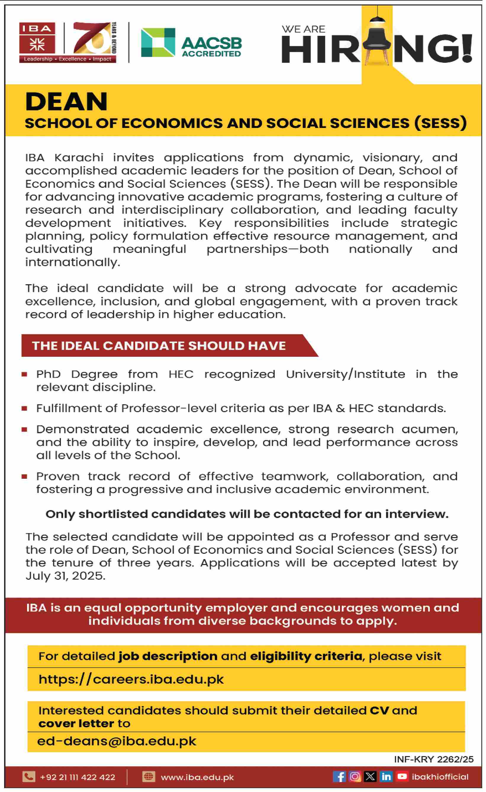 Jobs in Dean School of Economic & Social Sciences Karachi